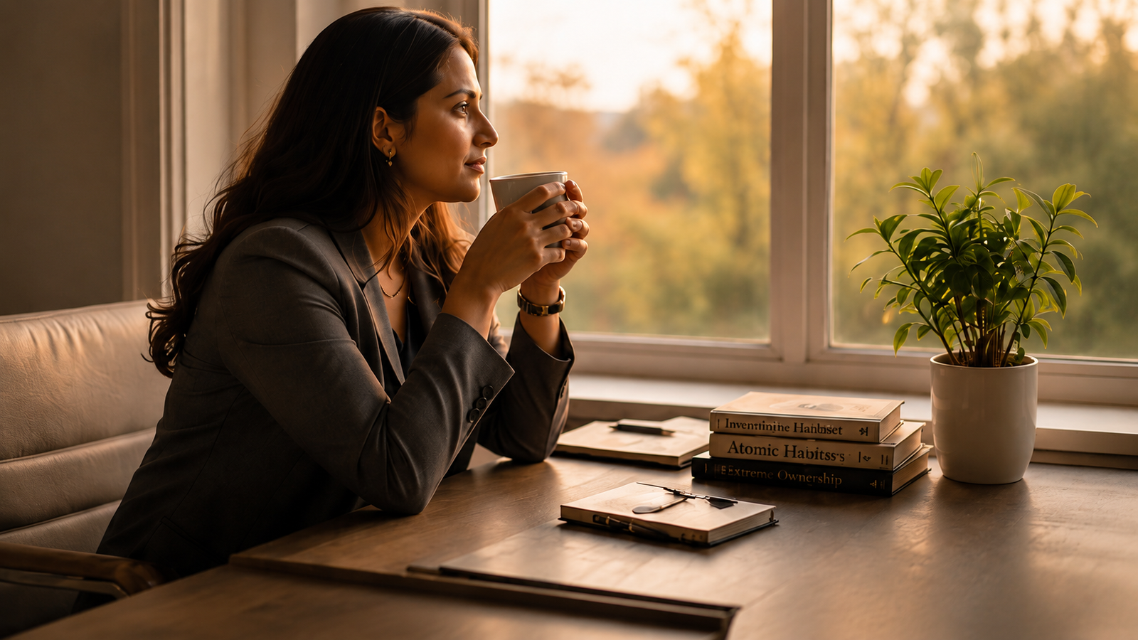 Kritima reflecting quietly with a cup of tea